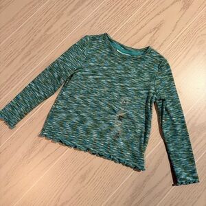 Epic Threads Toddler Girls Size 2T Ribbed Long Sleeve Top Teal Green Lettuce Hem